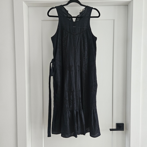 GAP Black Sleeveless Eyelet Midi Dress 100% Cotton - Small Petite - Picture 2 of 6